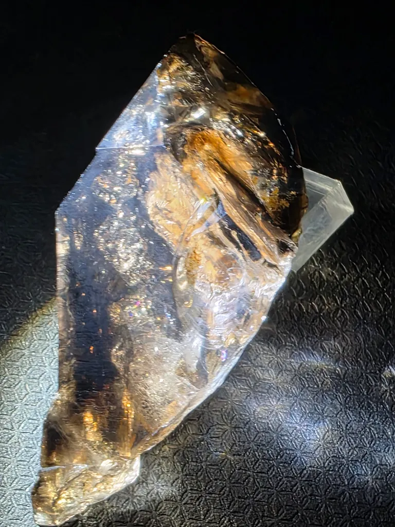 Smoky quartz with soil inclusions and triangles marks - image 6