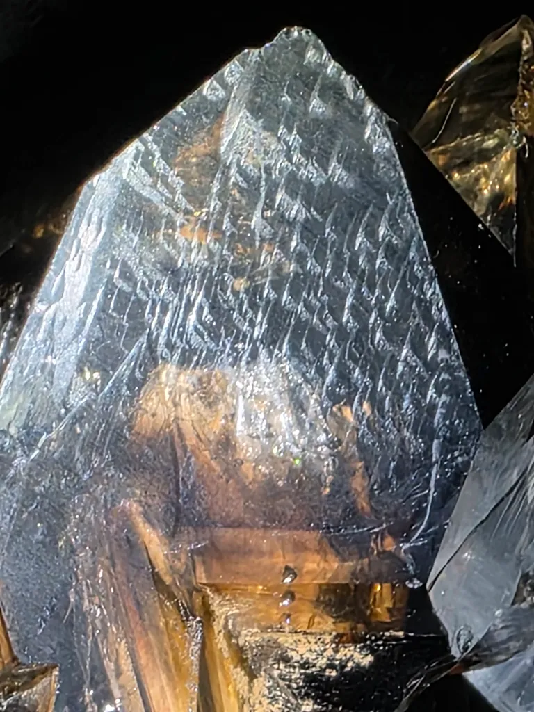 Smoky quartz with soil inclusions and triangles marks - image 9