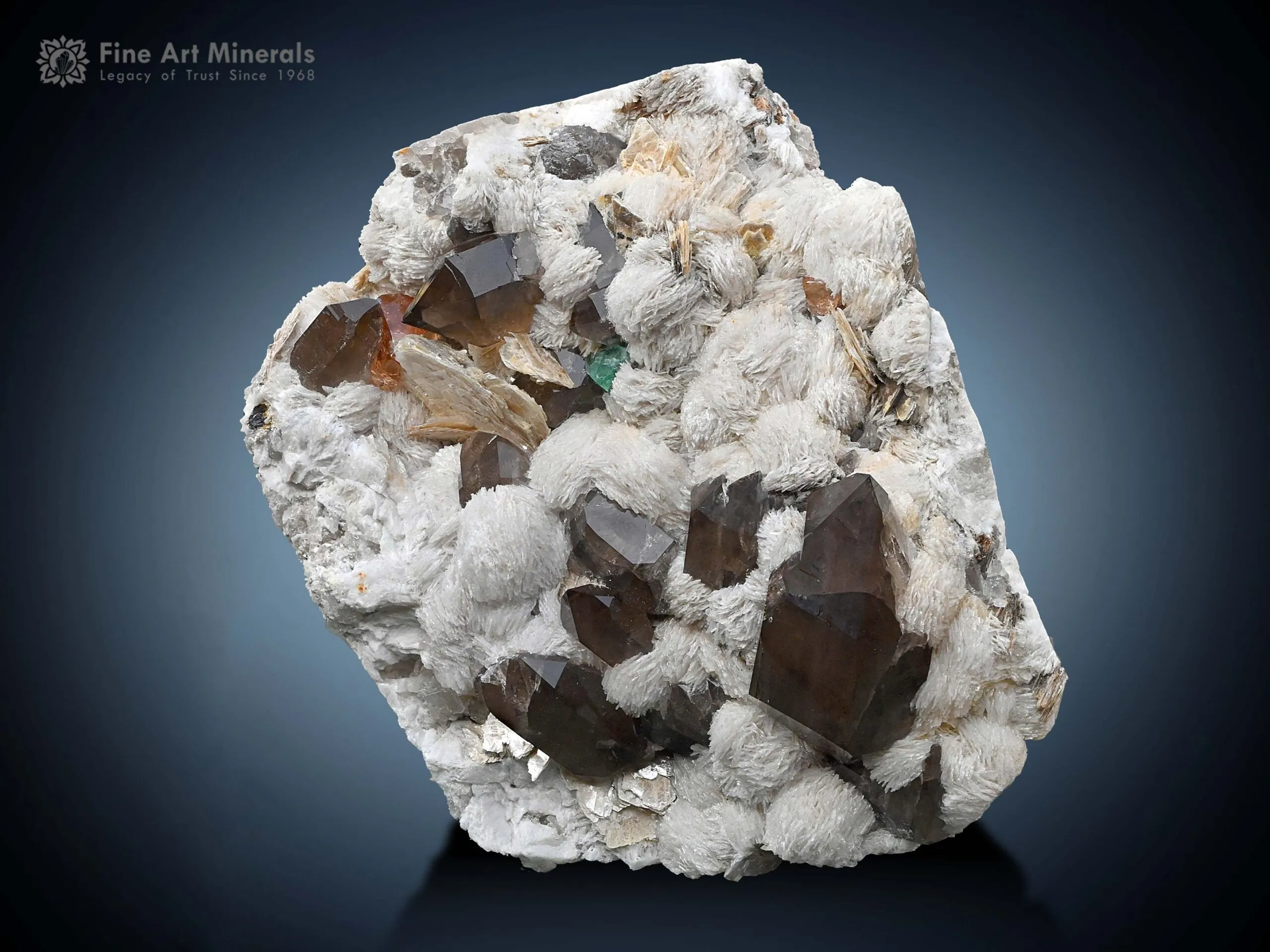 Smoky Quartz with Topaz and Fluorite on Cleavelandite - image 3