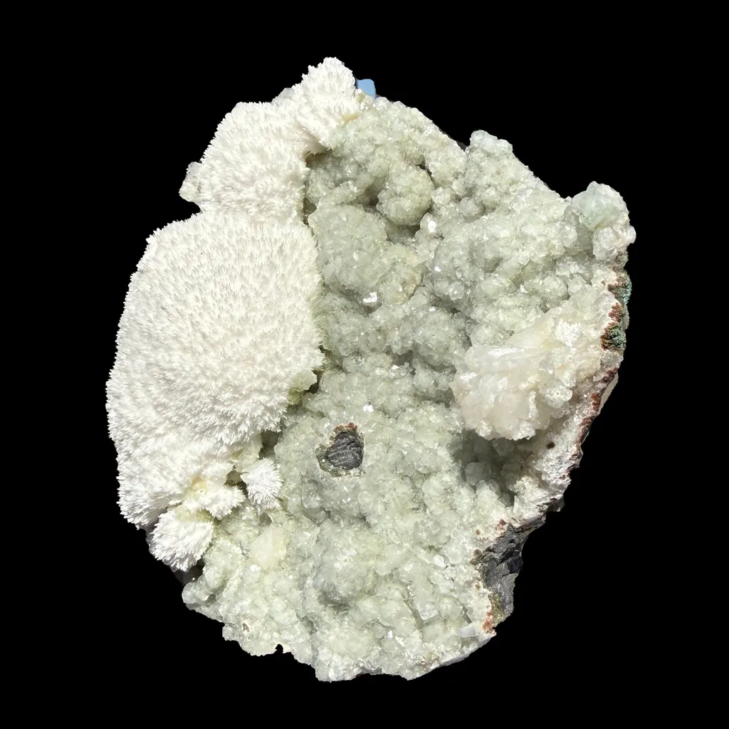 Snowy White Mordenite Puff on Sparkling Greenish Calcite Cluster Matrix – Rare Indian Zeolite Mineral Specimen - image 5