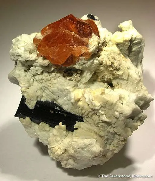 Spessartine Garnet and Schorl in Albite image