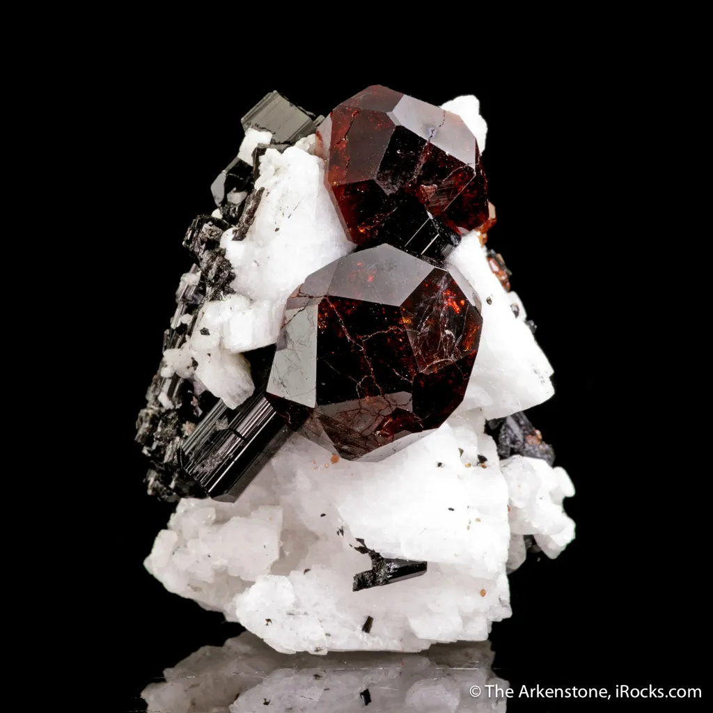 Spessartine Garnet and Schorl on Albite - image 4
