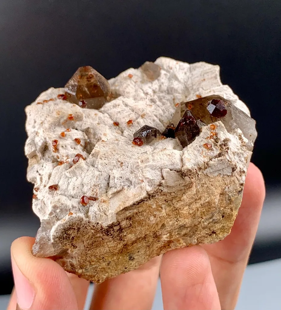 Spessartine Garnet in Smoky Quartz on Albite Matrix from China, Fujian - image 7
