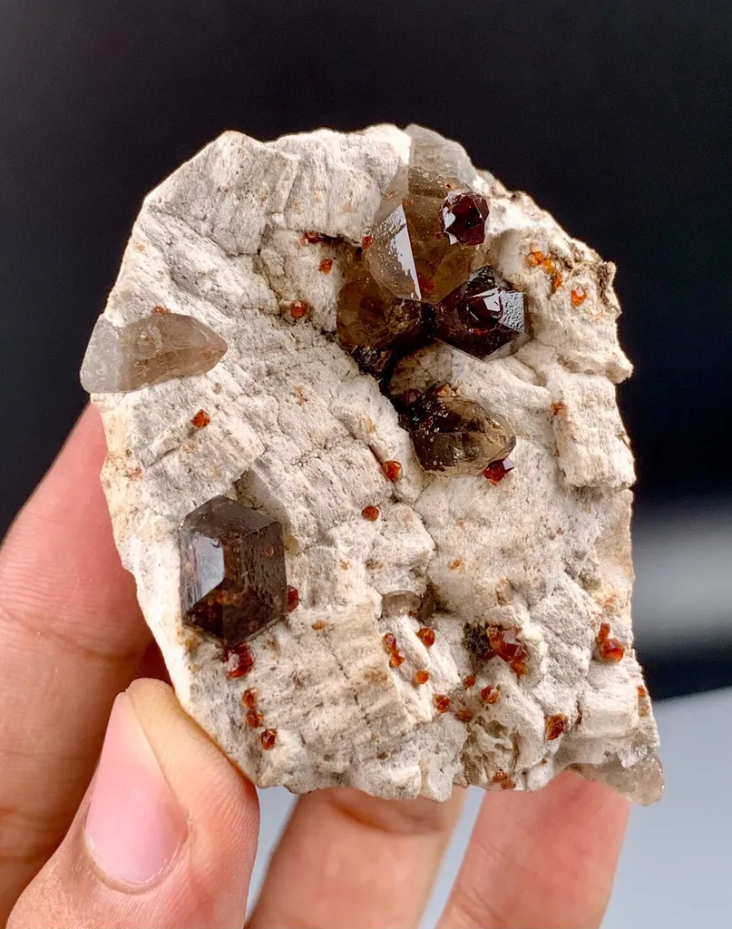 Spessartine Garnet in Smoky Quartz on Albite Matrix from China, Fujian - image 5