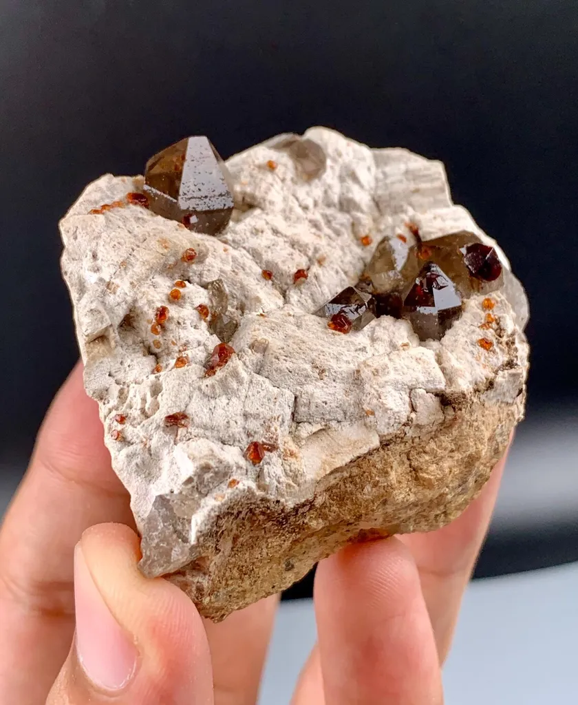 Spessartine Garnet in Smoky Quartz on Albite Matrix from China, Fujian - image 6