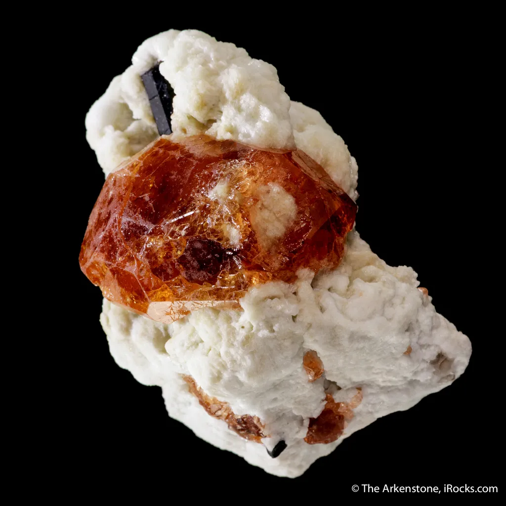 Spessartine Garnet on Albite with Schorl image