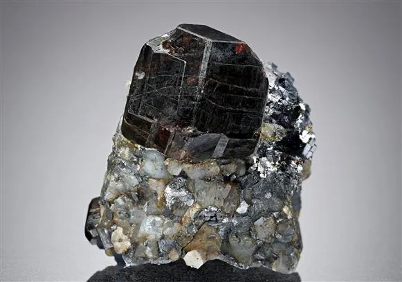 Spessartine Garnet on Galena - image 1