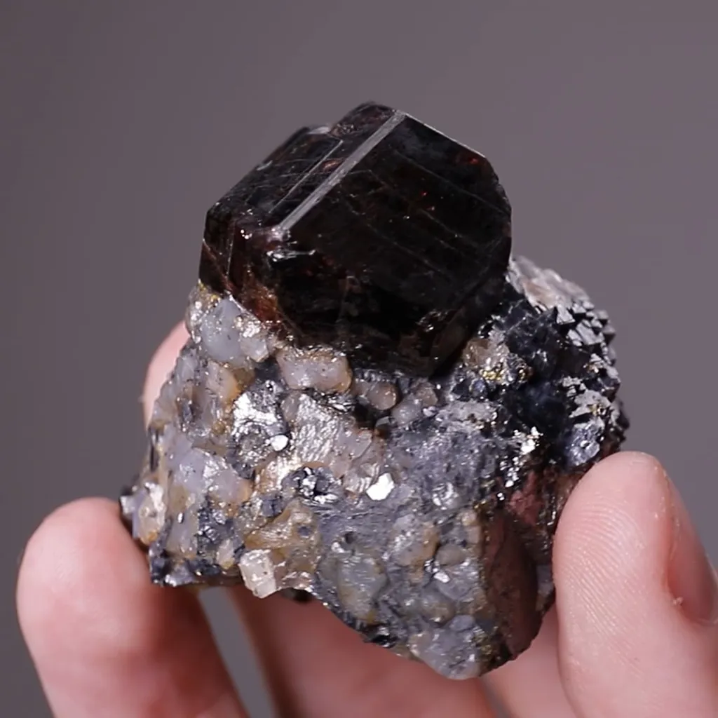 Spessartine Garnet on Galena - image 2