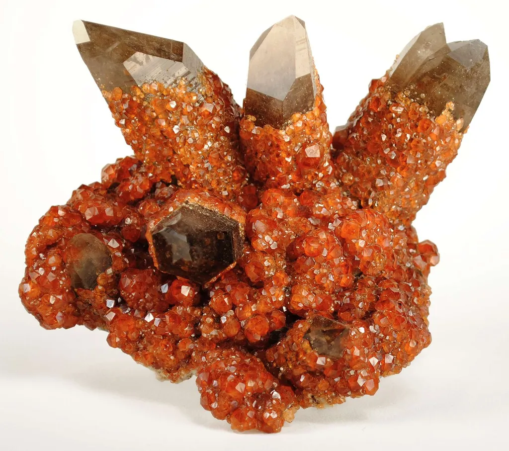 Spessartine Garnet on Smoky Quartz image