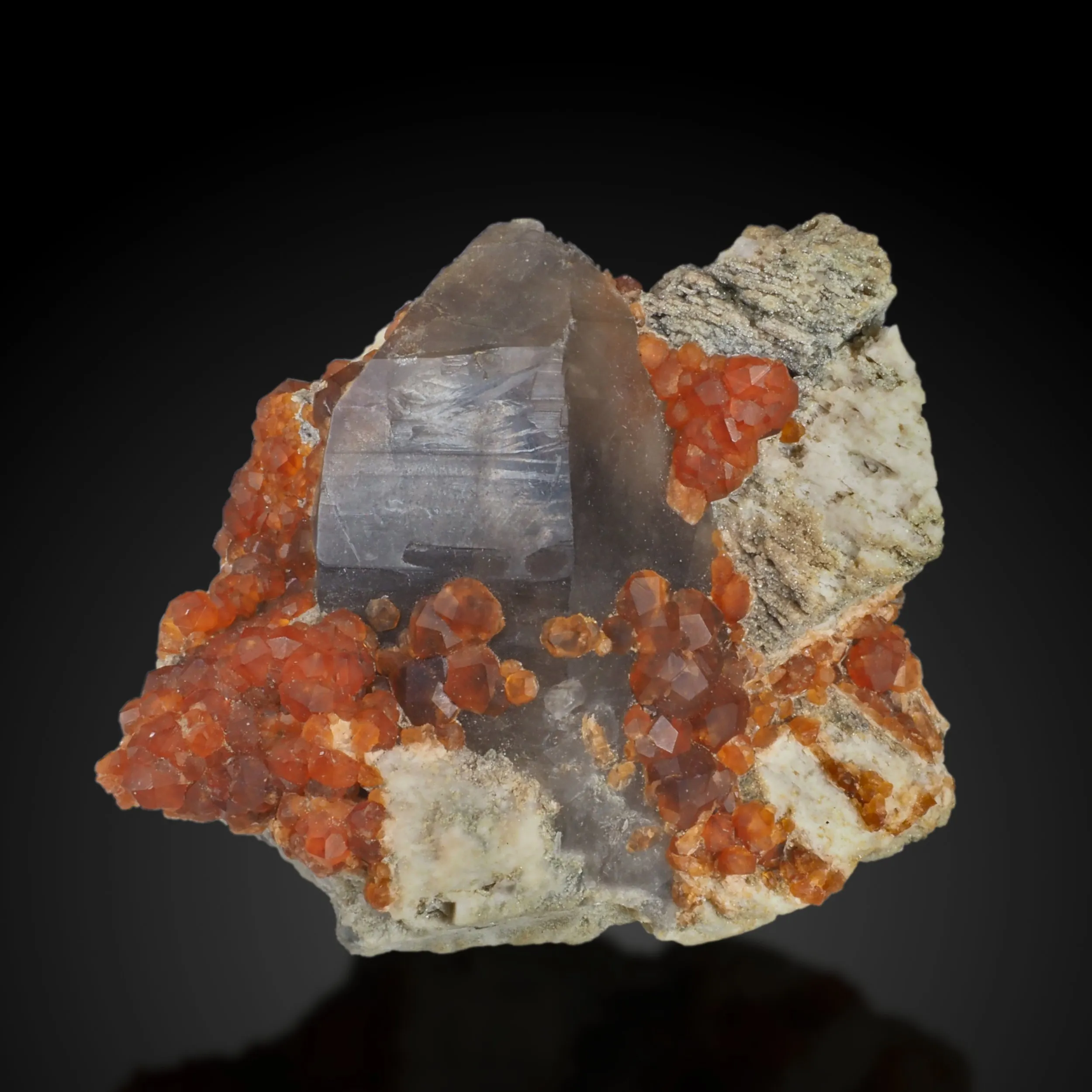 Spessartine Garnet on Smoky Quartz - image 1