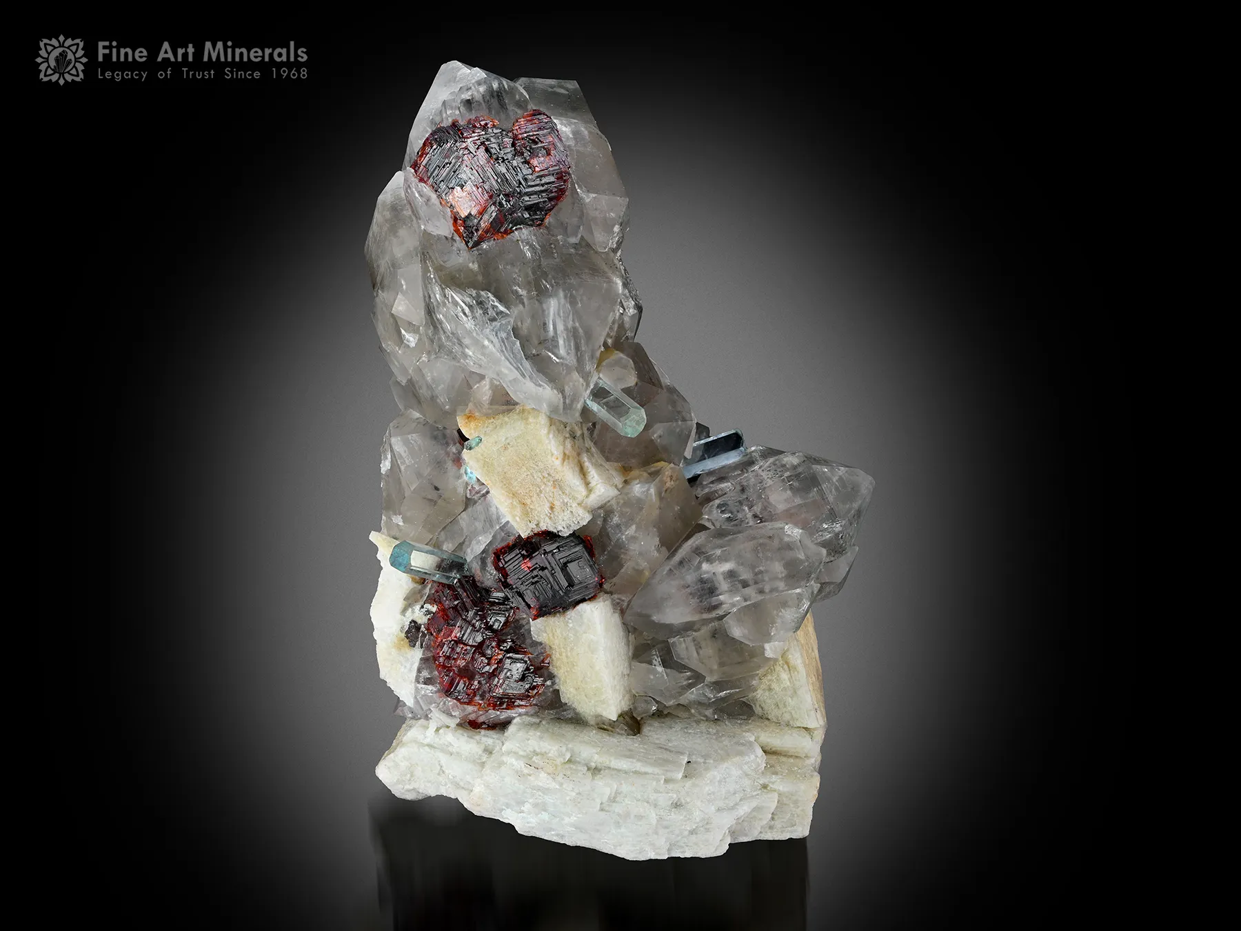 Spessartine Garnet with Aquamarine and Quartz on Feldspar - image 1