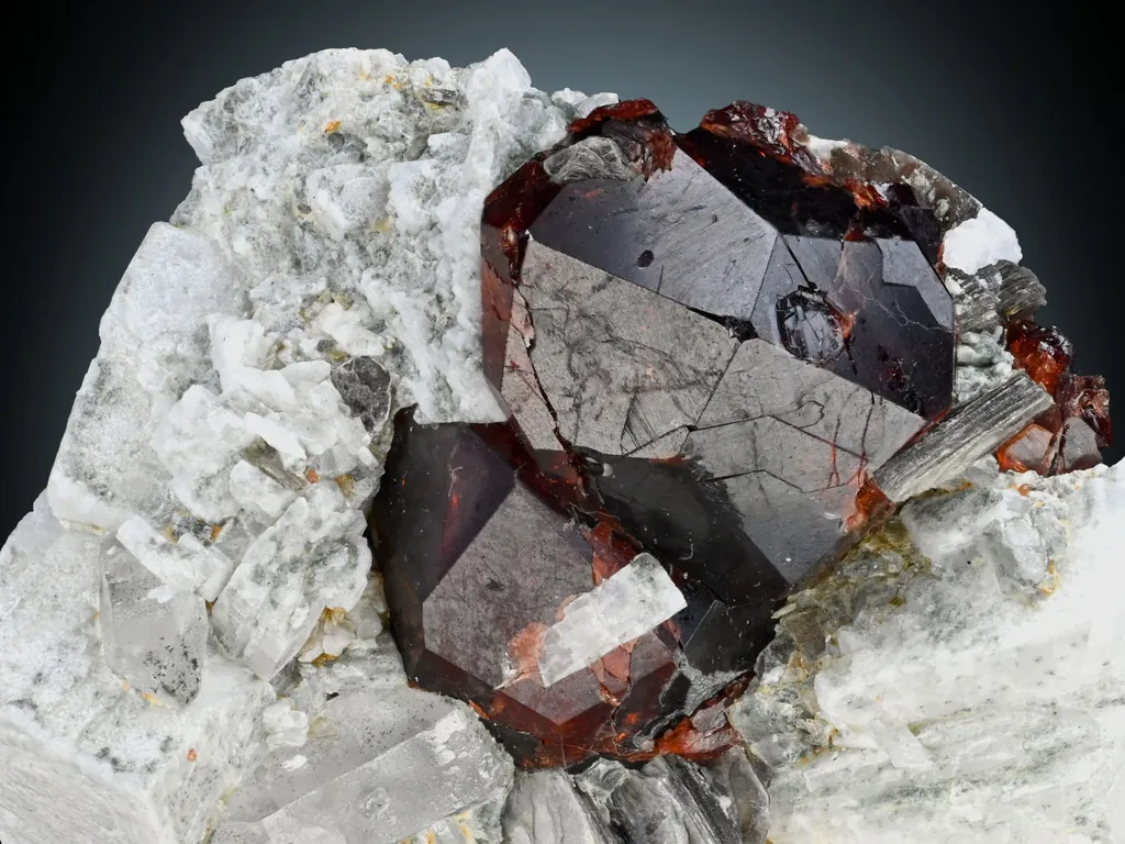 Spessartine Garnet with Quartz on Matrix from Skardu Pakistan image