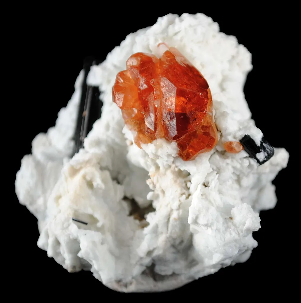 Spessartine Garnet With Schorl in Albite image