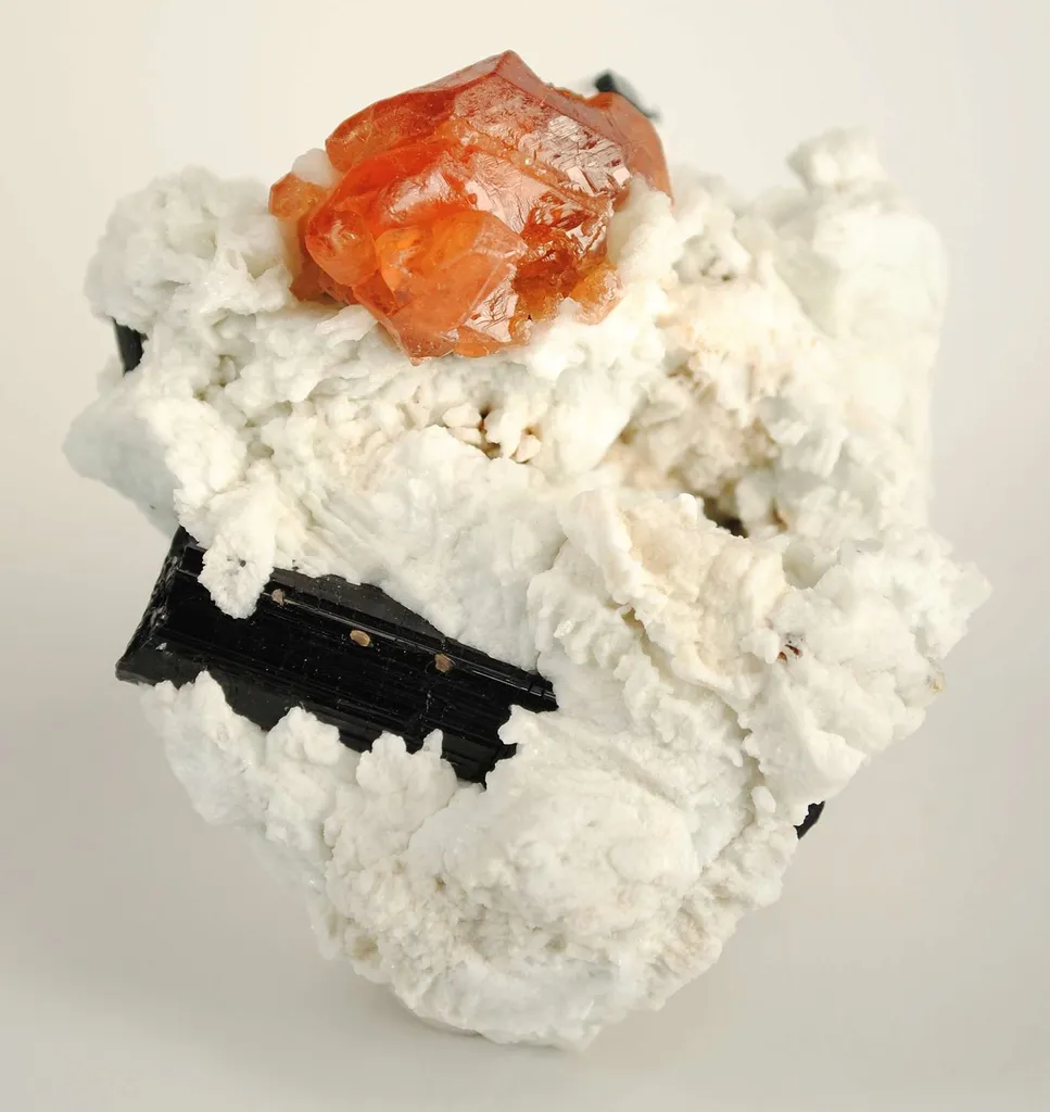 Spessartine Garnet With Schorl in Albite - image 2
