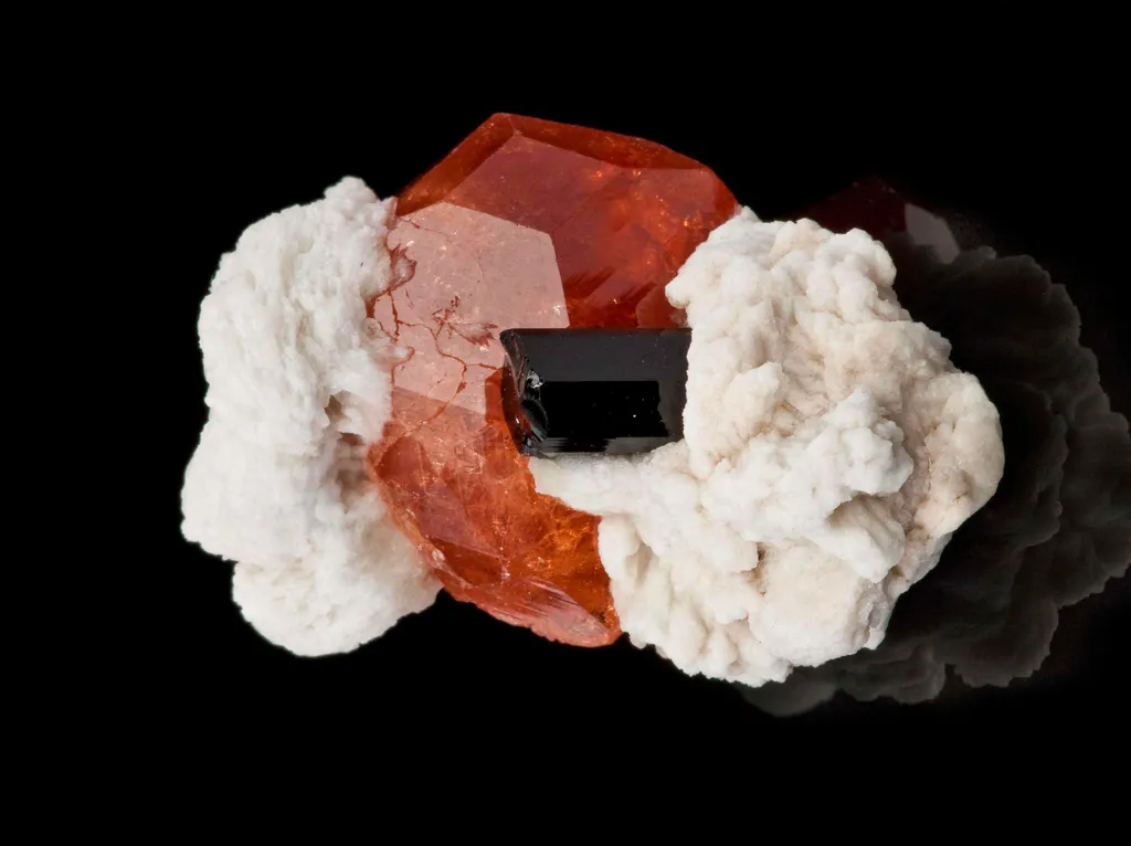 Spessartine Garnet With Schorl on Albite image