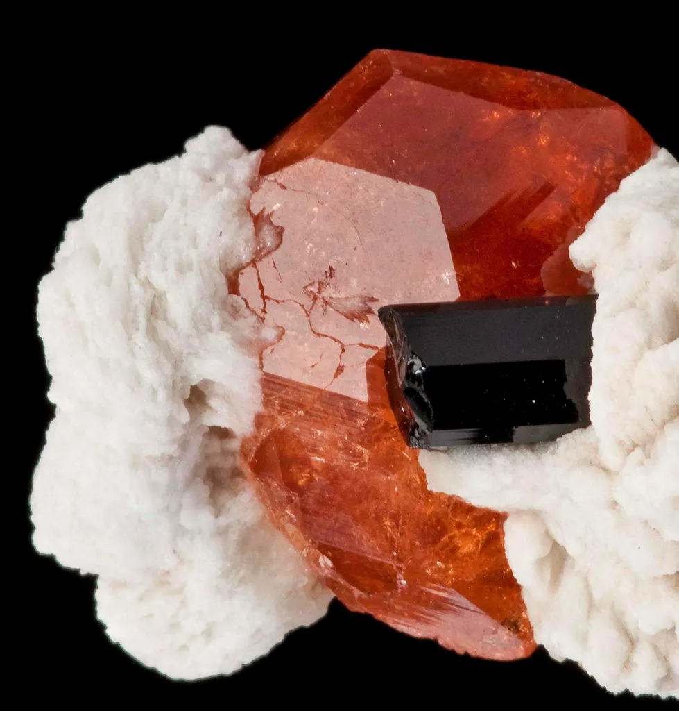 Spessartine Garnet With Schorl on Albite - image 2