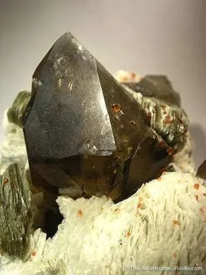 Spessartine on Albite With Smoky Quartz - image 3