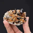 Spessartine on Smoky Quartz on Microcline - image 2