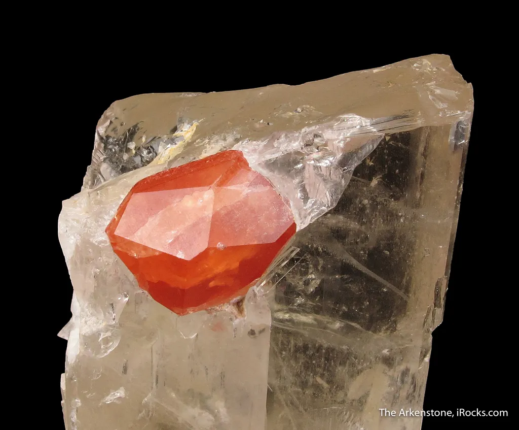 Spessartine on Spodumene with Smoky Quartz image