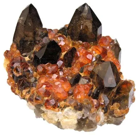 Spessartine, Quartz (Var: Smoky Quartz) image