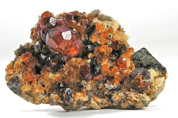 Spessartine, Quartz (Var: Smoky Quartz) image