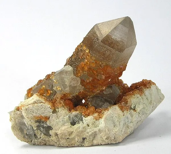 Spessartine, Quartz (Var: Smoky Quartz) image