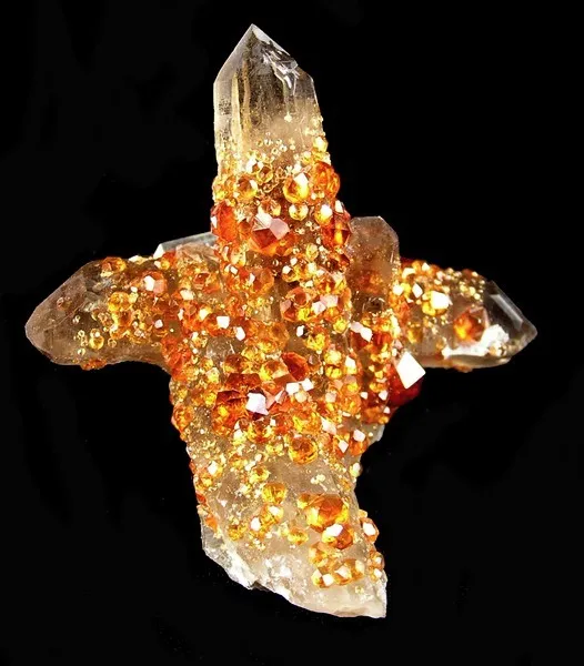 Spessartine, Quartz (Var: Smoky Quartz) image