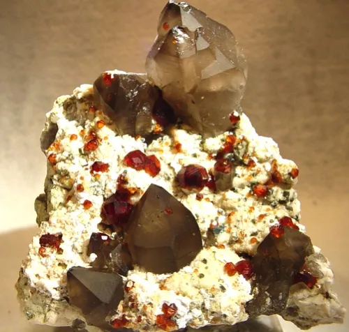 Spessartine, Quartz (Var: Smoky Quartz) - image 1