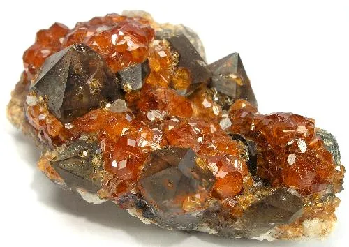 Spessartine, Quartz (Var: Smoky Quartz) image