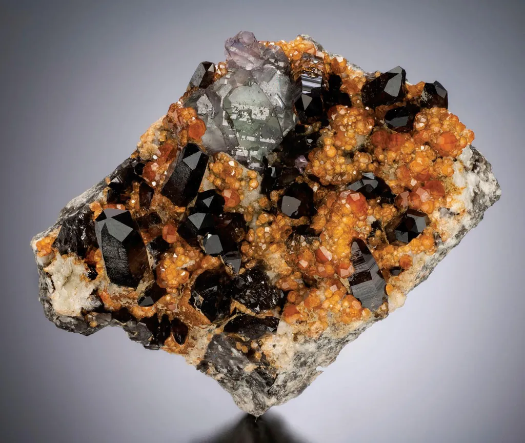 Spessartine, Smoky Quartz, Fluorite image