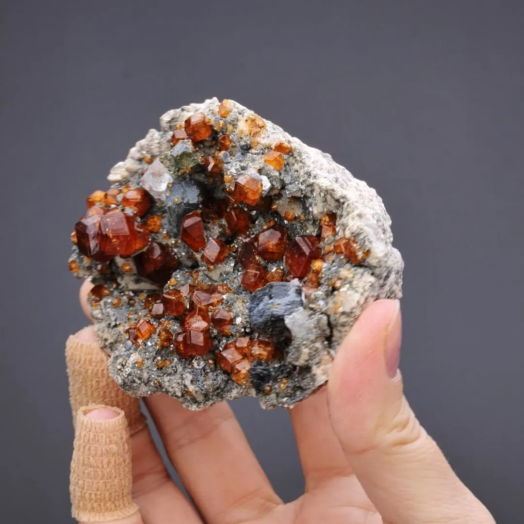 Spessartine with Fluorite on Muscovite and Microcline - image 2