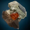 Spessartine with Muscovite and Quartz var. Smoky on Albite var. Cleavelandite - image 1