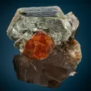Spessartine with Muscovite and Quartz var. Smoky on Albite var. Cleavelandite - image 2