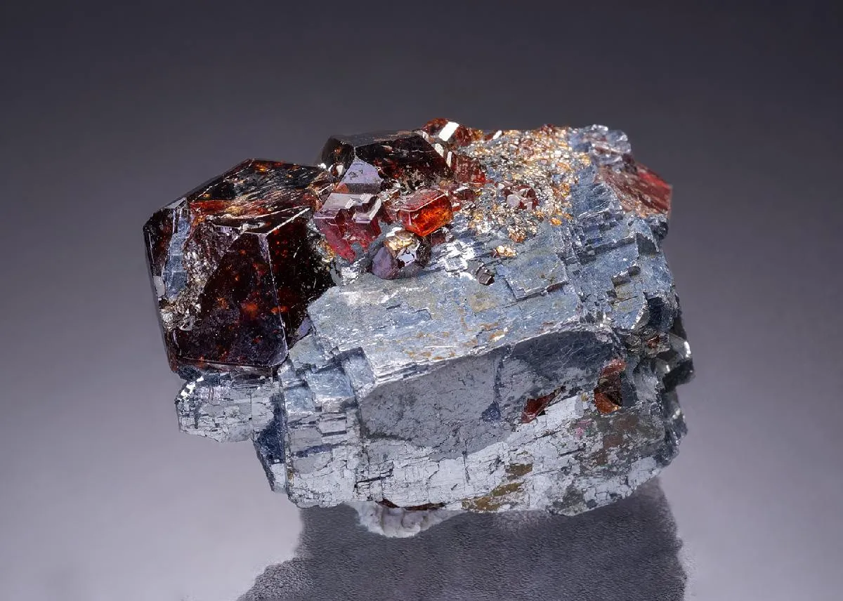 Spessartine with Rhodonite and Galena - image 1
