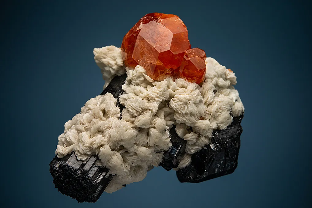 Spessartine with Schorl and Albite var. Cleavelandite image