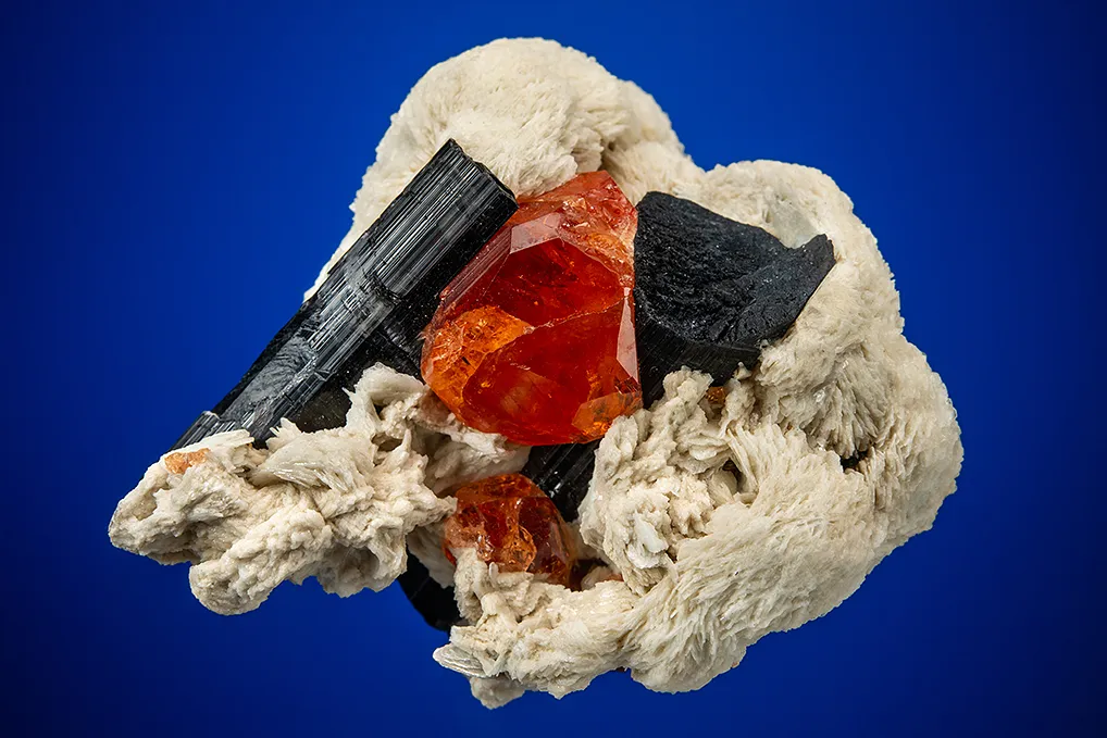 Spessartine with Schorl and Albite var. Cleavelandite image