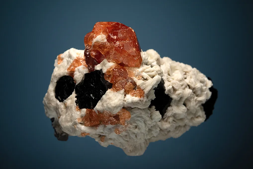 Spessartine with Schorl and Albite var. Cleavelandite - image 3