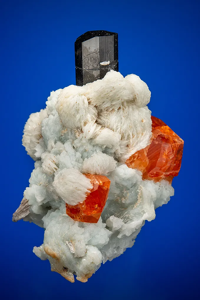 Spessartine with Schorl and Albite var. Cleavelandite (repaired) image