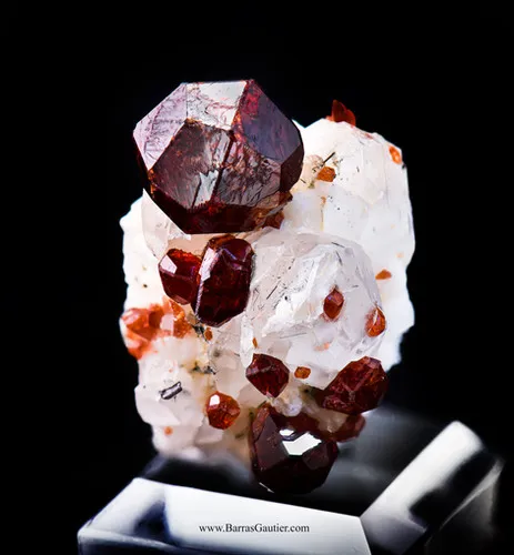 Spessartite Garnet on Quartz -Orthose image