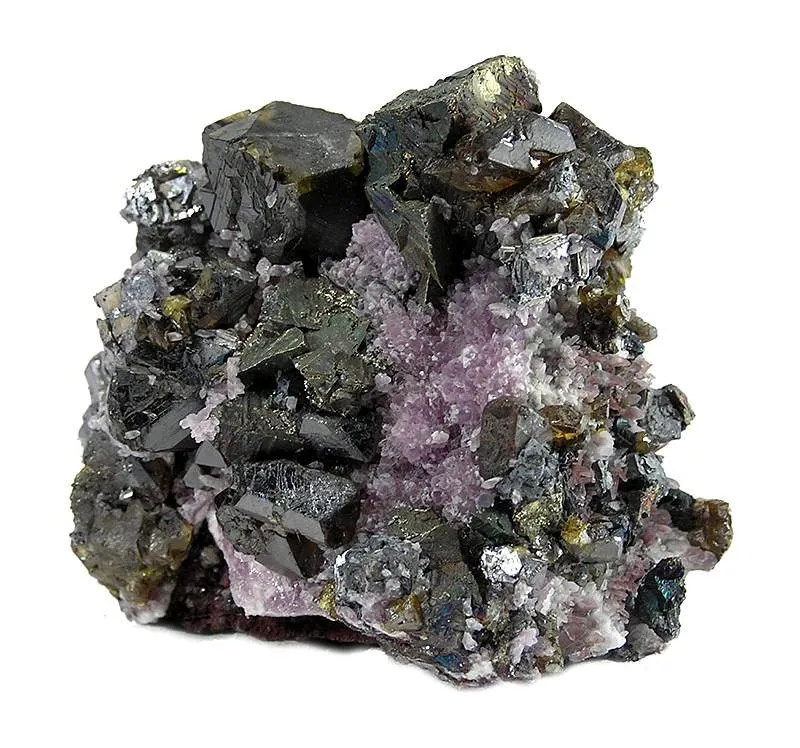 Sphalerite, Chalcopyrite, Galena, Quartz (Var: Amethyst) image