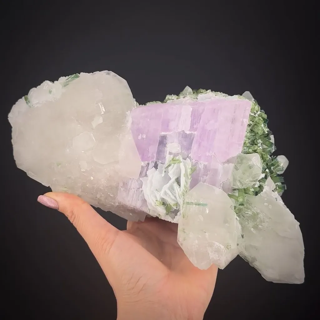 Spodumene var. Kunzite with Tourmaline & Quartz image