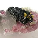 Stibiotantalite (Yellow) on Tapiolite With Quartz, Tourmaline and Albite - image 1