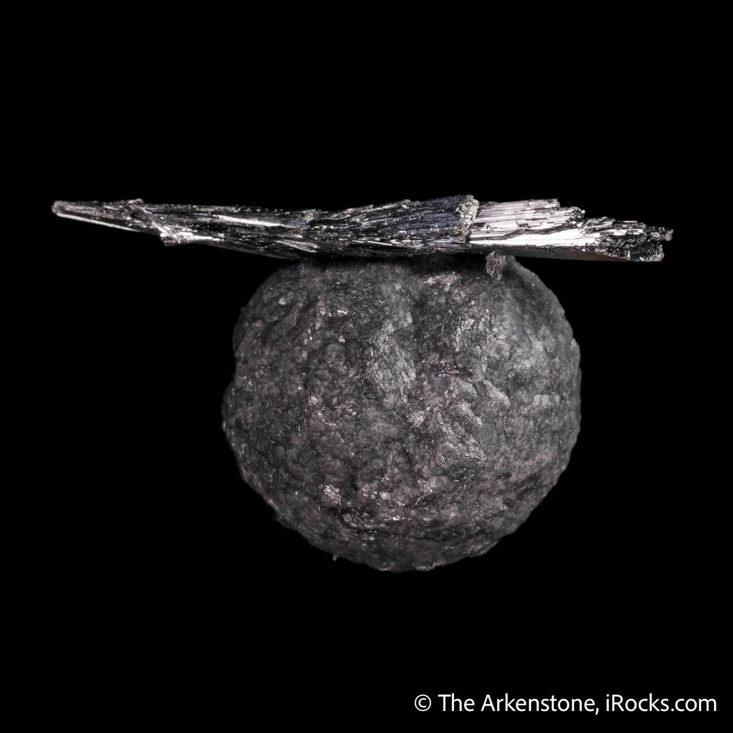 Stibnite on Calcite included by Boulangerite - image 5