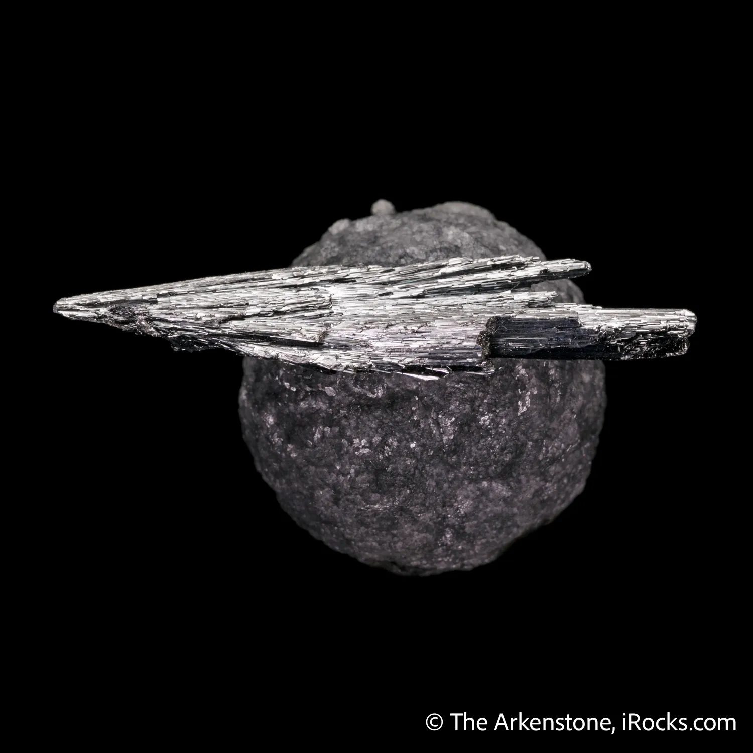 Stibnite on Calcite included by Boulangerite - image 4