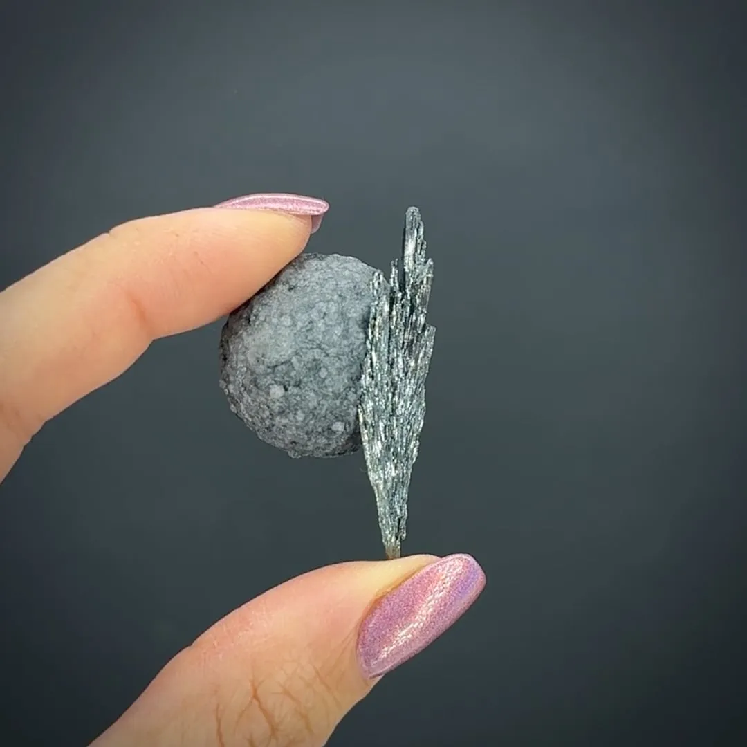 Stibnite on Calcite included by Boulangerite - image 2