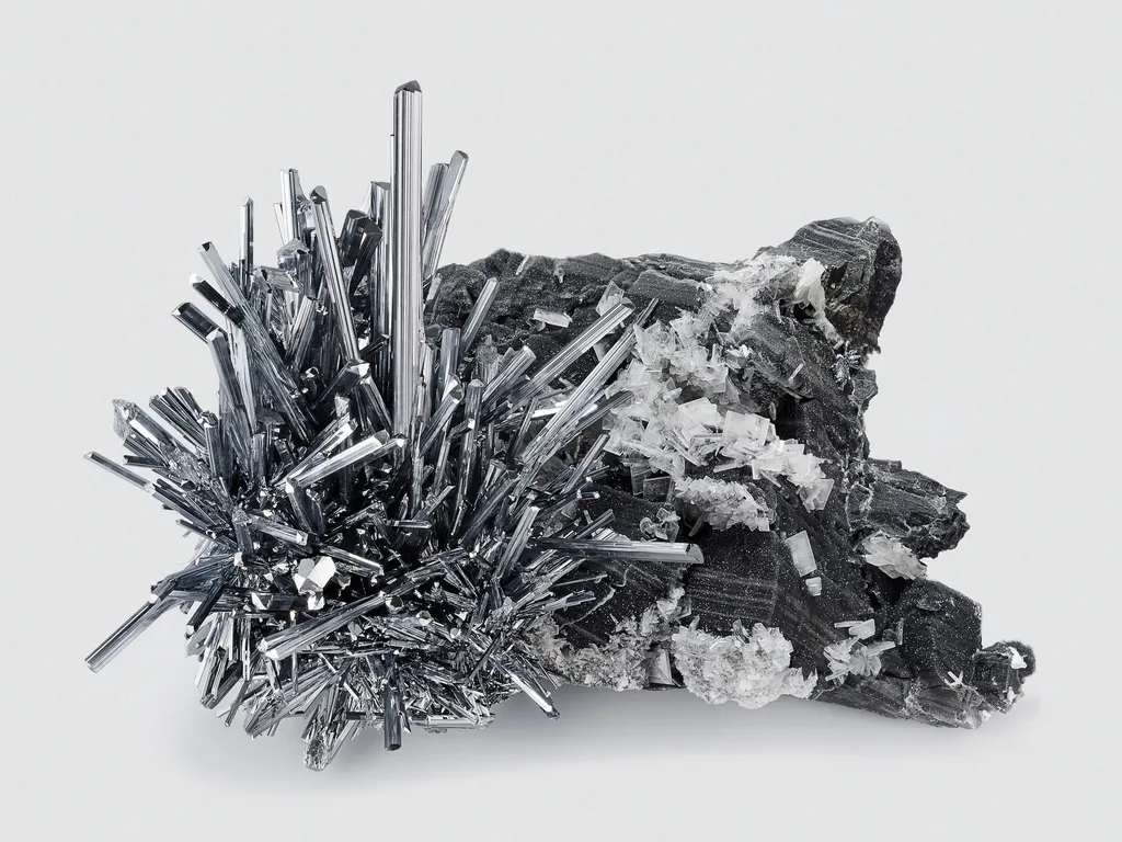 Stibnite with Barite & Quartz, China image
