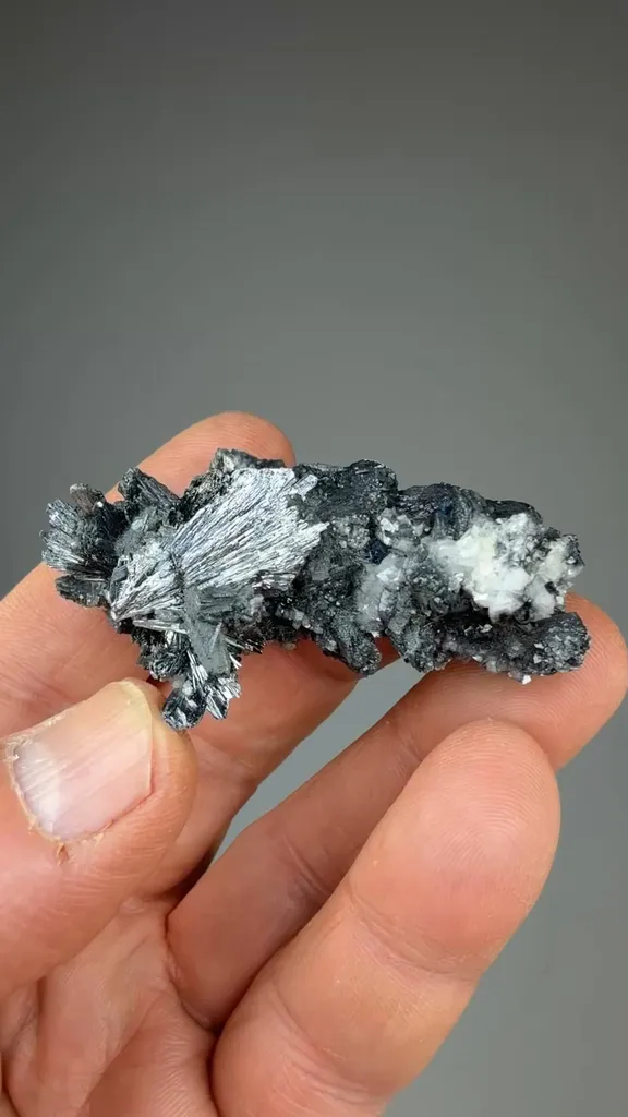 Stibnite with Calcite, Boulangerite - image 2