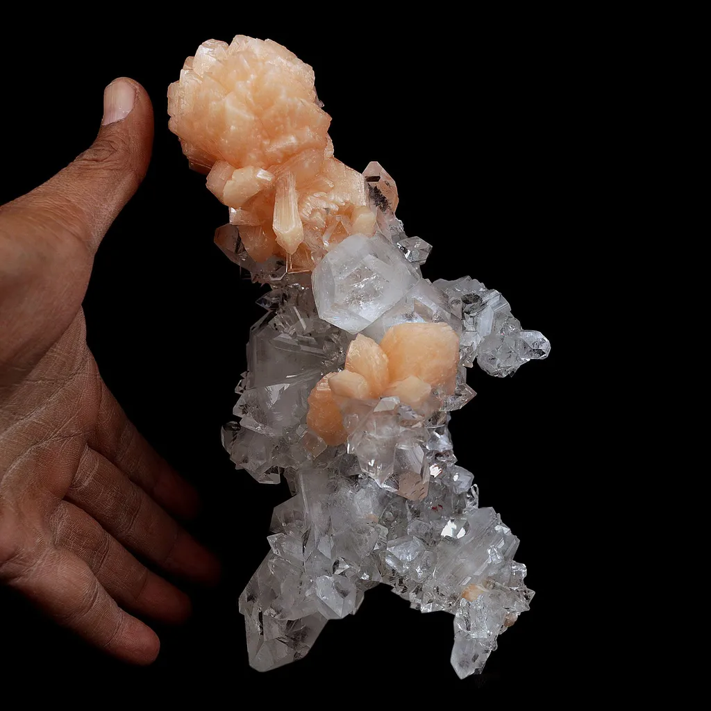 Stilbite Bow Shape on Gemmy Terminated Apophyllite Natural Mineral Specimen (Repaired) - image 3