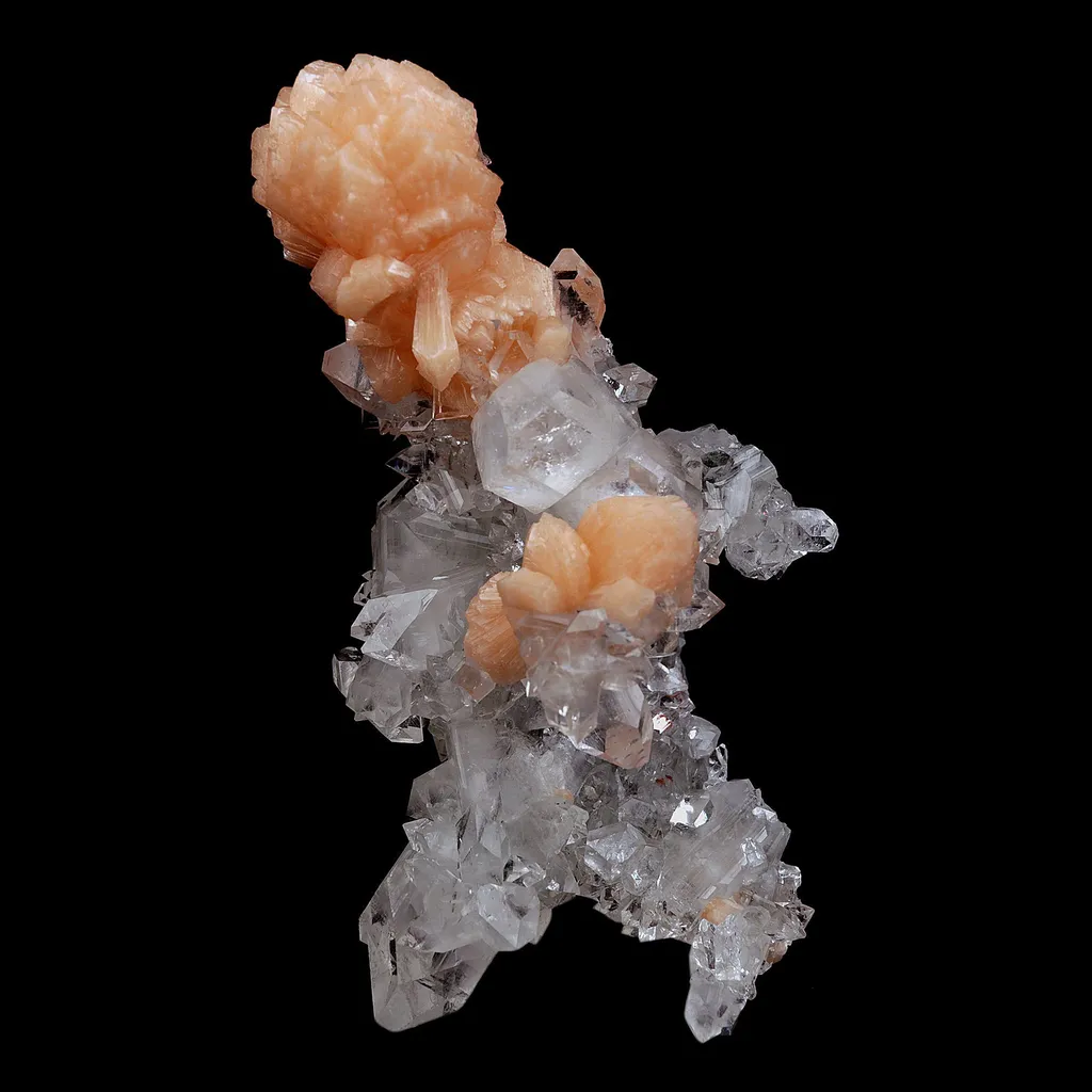 Stilbite Bow Shape on Gemmy Terminated Apophyllite Natural Mineral Specimen (Repaired) image