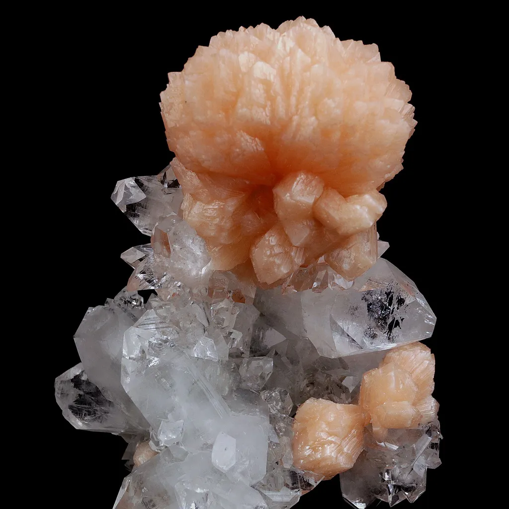 Stilbite Bow Shape on Gemmy Terminated Apophyllite Natural Mineral Specimen (Repaired) - image 2